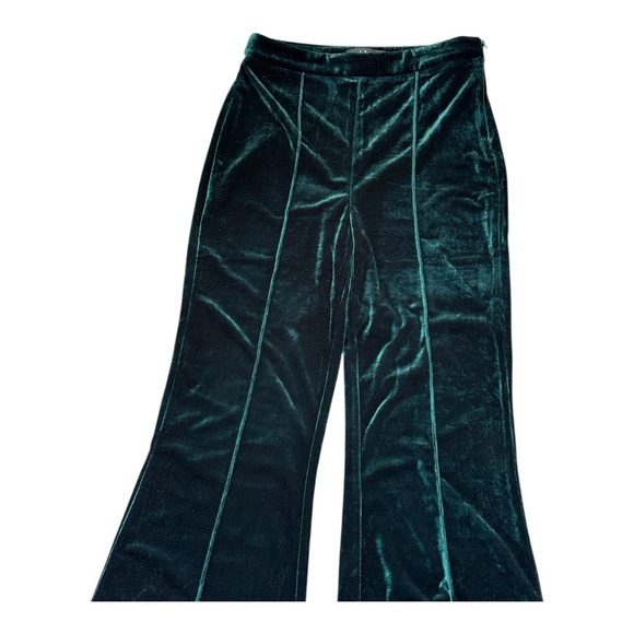 Lulus Green Velvet Pants High Rise Flare Size Small - Picture 5 of 14
